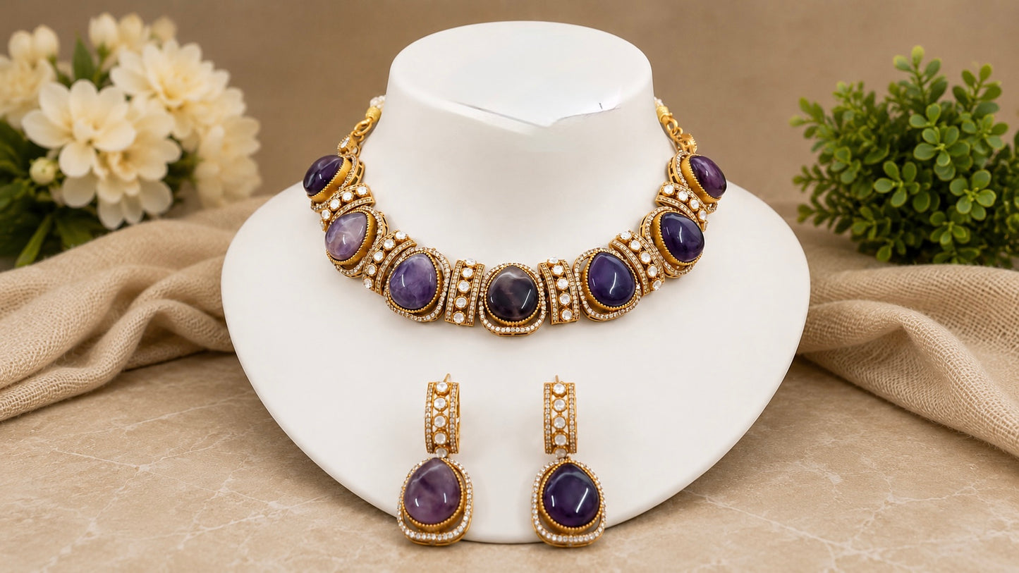 Premium Quality Purple Stone Necklace Set