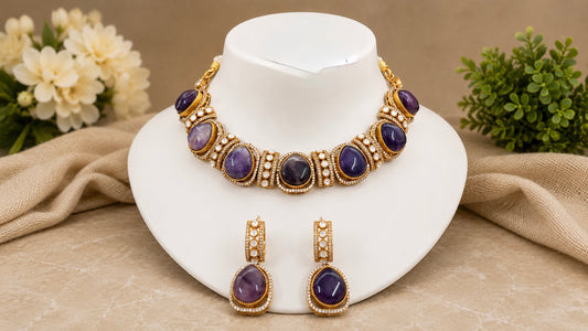 Premium Quality Purple Stone Necklace Set