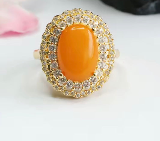 Vintage Flower Shape Amber Rings for Women Gold Plated , Full of Zircon