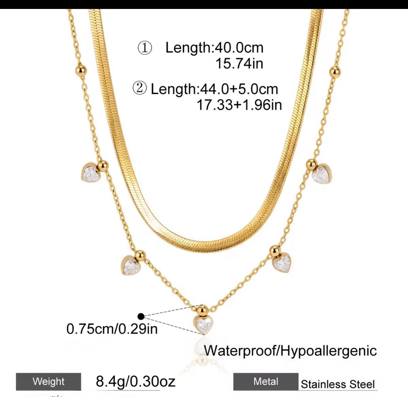 Layered Heart Necklace – 18K Gold Plated Stainless Steel