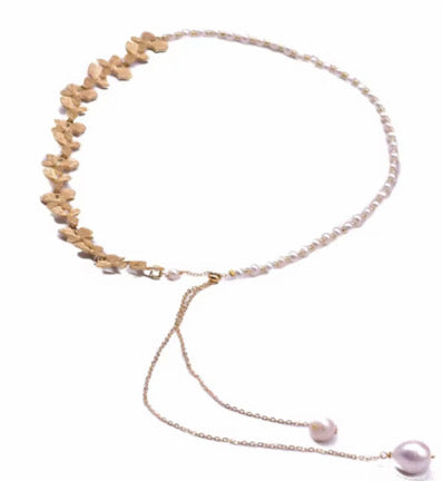 Natural Pearl Sweater Necklace . Custom Handmade Vintage 18k Gold-Plated Long
Necklace Fine Jewelry