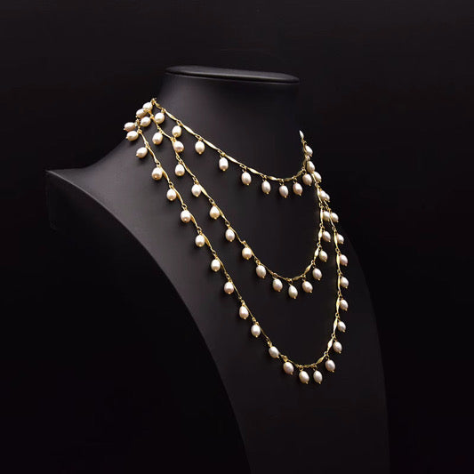 Natural Freshwater Pearl Long Necklace , Personalized Adjustable Length Chain Jewelry