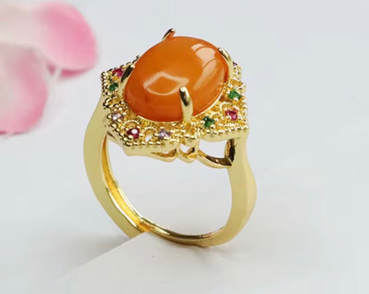 Luxurious High Quality Amber Rings for Women Natural Stone Beeswax Rings Full of Zircon .