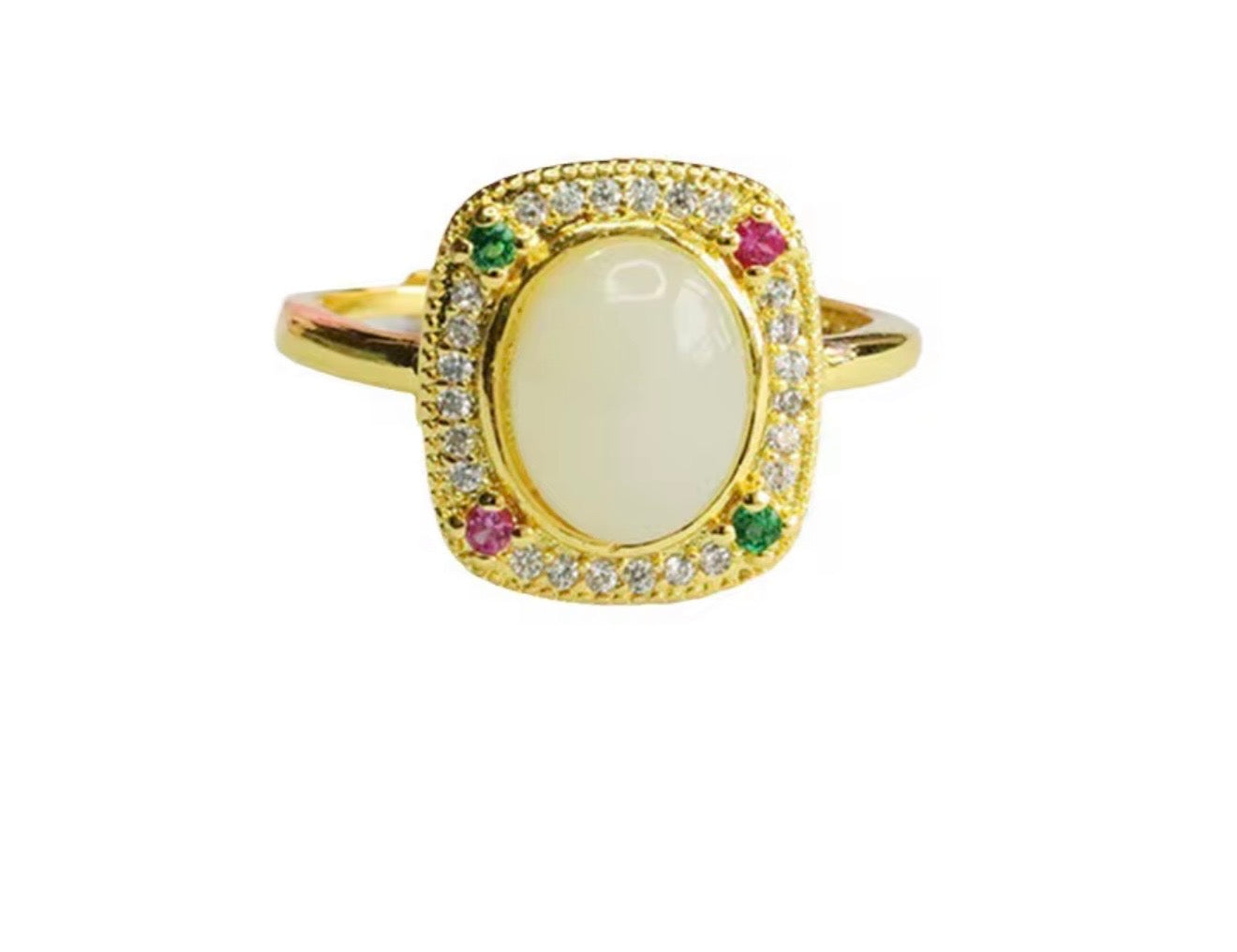 Square Vintage High Quality Hetian Jade Rings, Gold Plated Zircon Ring