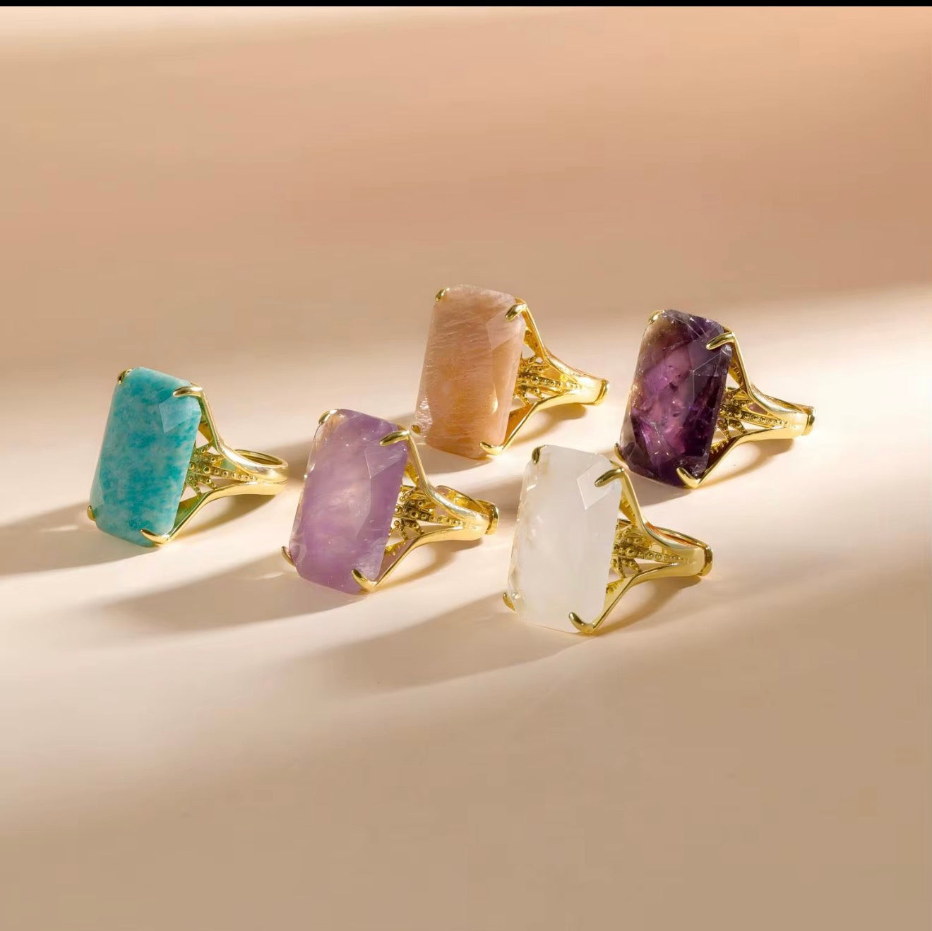 18K Gold Plated Rectangle Labradorite Ring High Quality Marquise Cut Gemstone Classic Bezel Setting