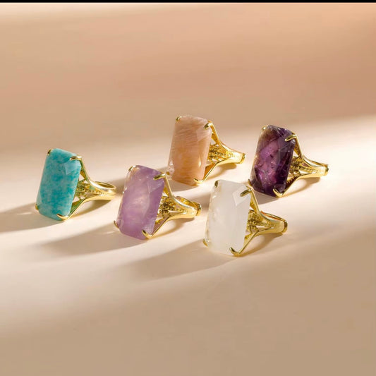 18K Gold Plated Rectangle Labradorite Ring High Quality Marquise Cut Gemstone Classic Bezel Setting