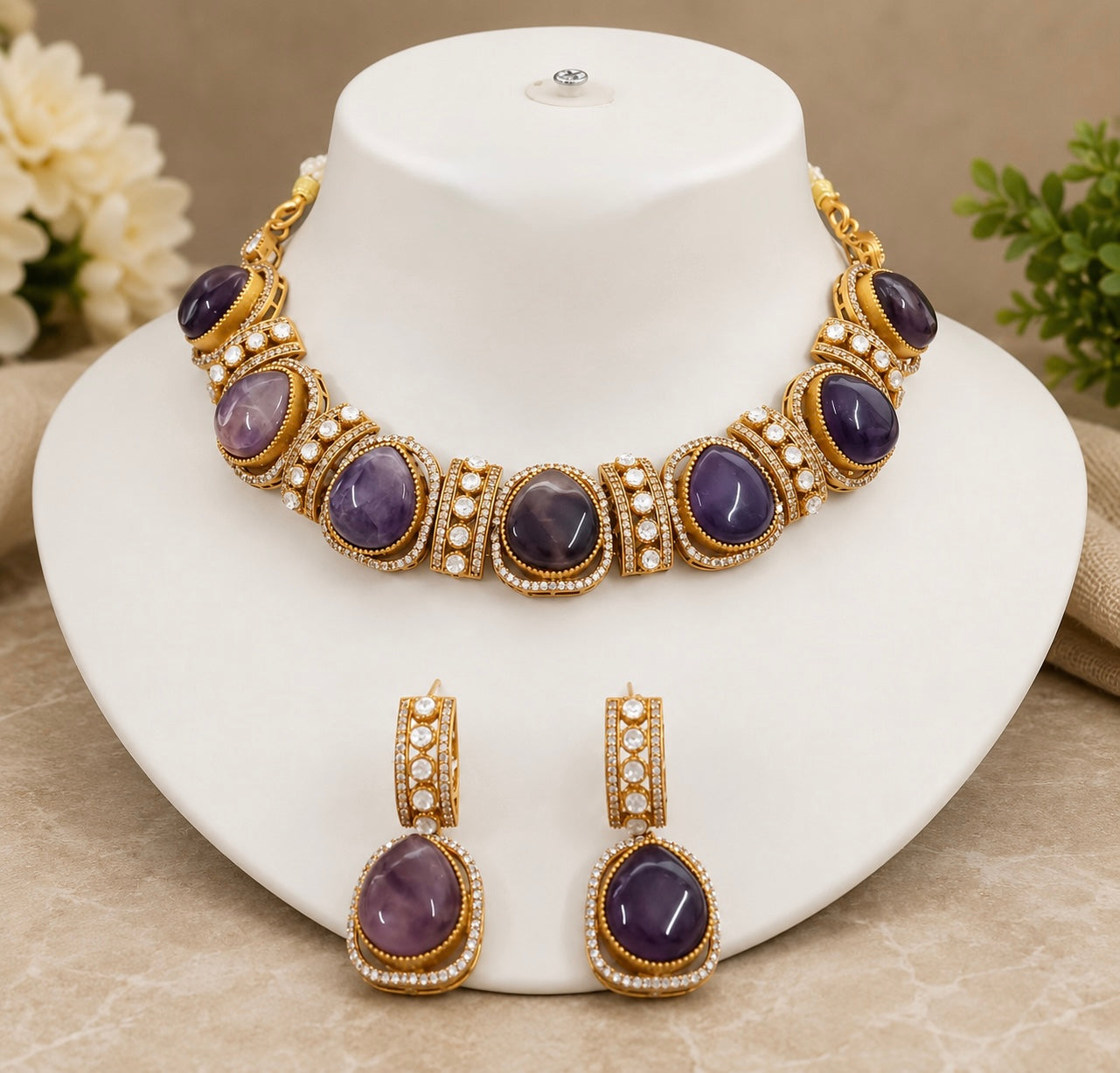 Premium Quality Purple Stone Necklace Set