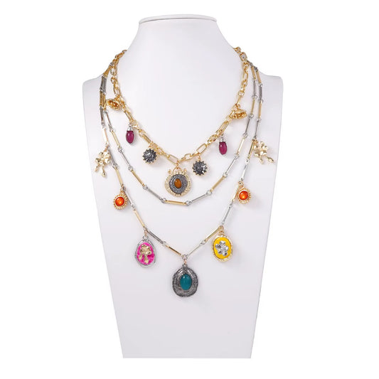 Vintage-Inspired Geometric Multi-Layer Statement Necklace