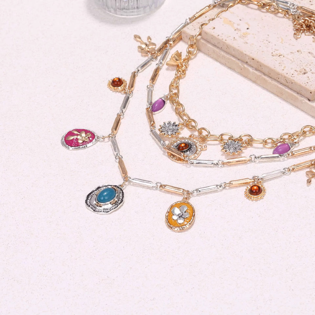Vintage-Inspired Geometric Multi-Layer Statement Necklace
