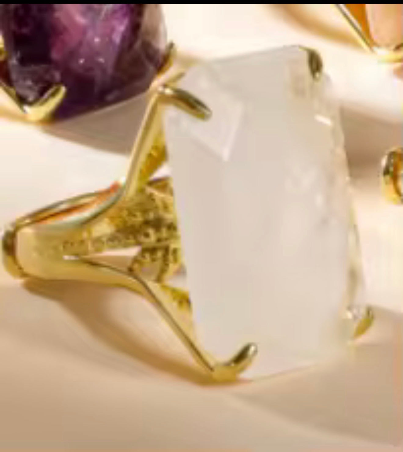 18K Gold Plated Rectangle Labradorite Ring High Quality Marquise Cut Gemstone Classic Bezel Setting