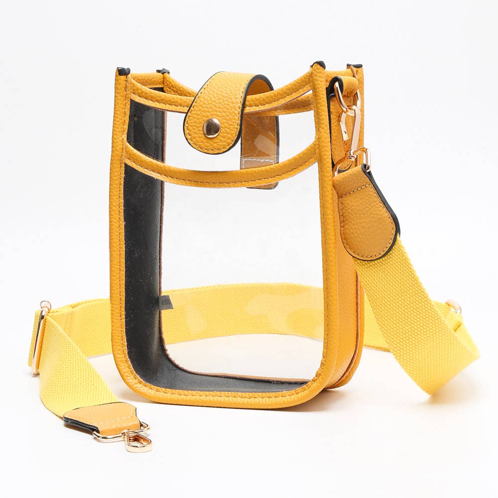 Solid Faux Leather Transparent Crossbody Bag: Clear,Orange