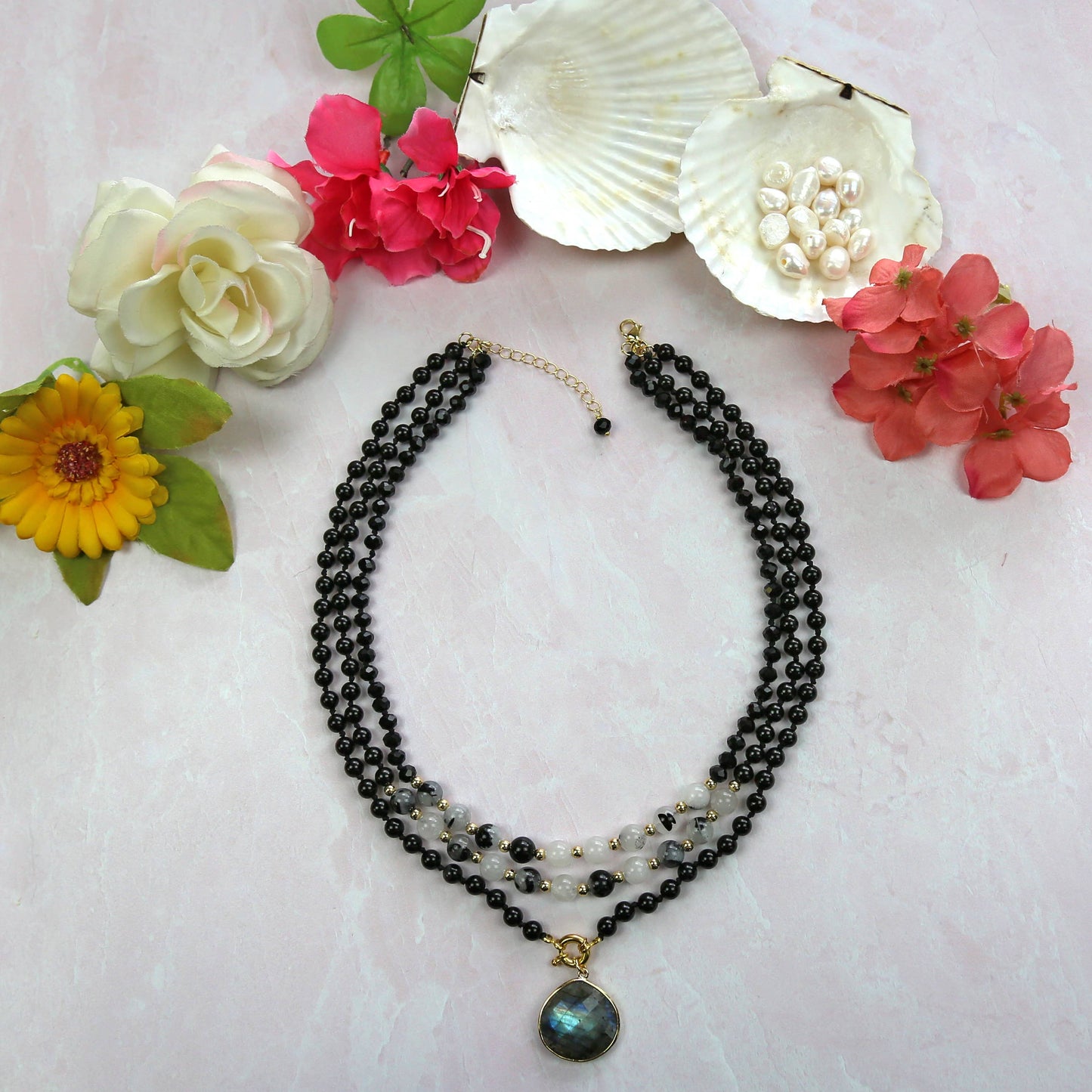 Onyx and Labradorite Pendant Necklace