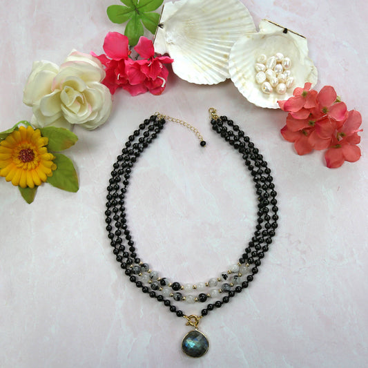 Onyx and Labradorite Pendant Necklace
