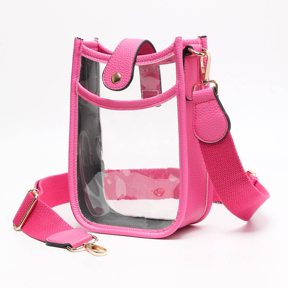 Solid Faux Leather Transparent Crossbody Bag: Clear,Orange