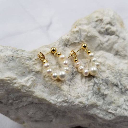 14k Gold Plated Freshwater Pearls Hoop Earrings