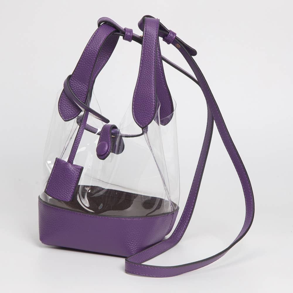 Transparent Bucket Shoulder Bag / Crossbody Bag: Clear,Purple