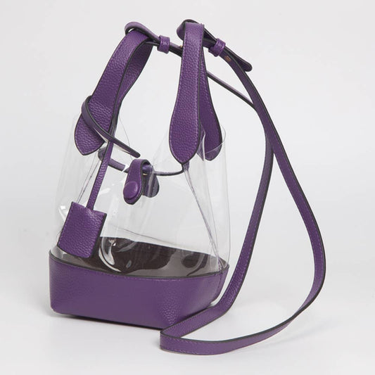 Transparent Bucket Shoulder Bag / Crossbody Bag: Clear,Purple