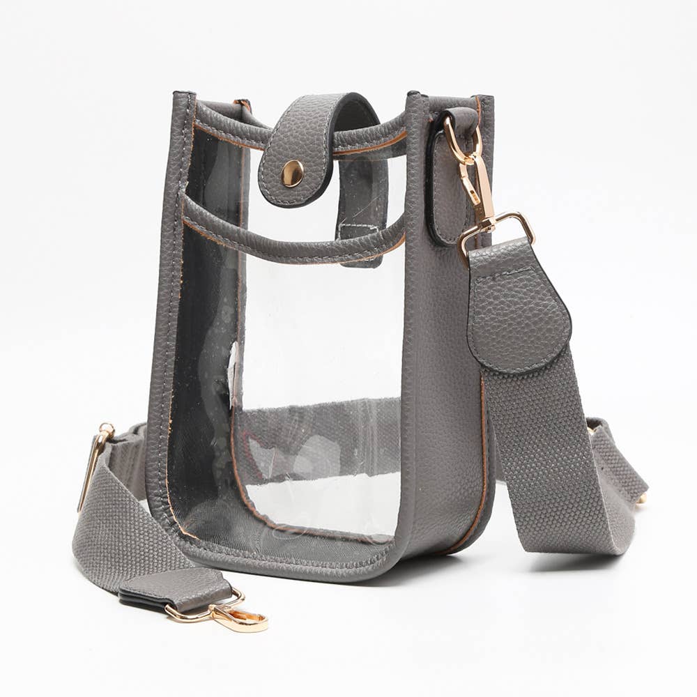 Solid Faux Leather Transparent Crossbody Bag: Clear,Orange