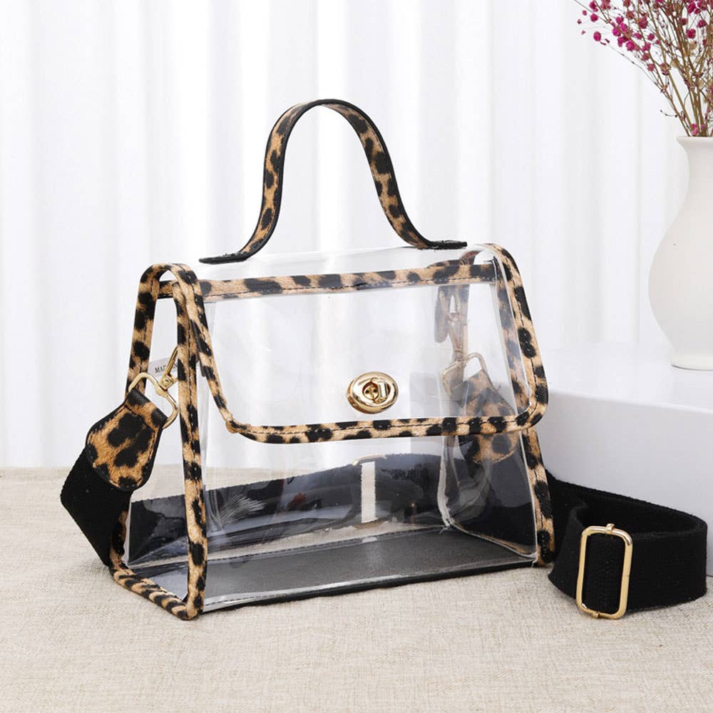Transparent Top Handle Flap Crossbody Bag: Clear,Red