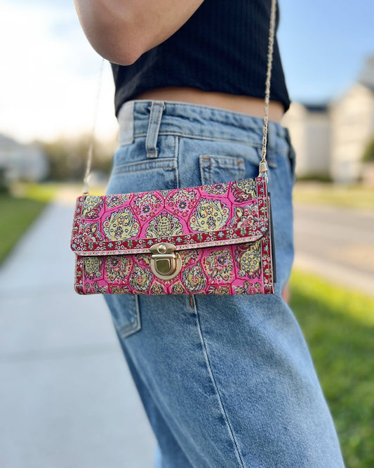 Pink Crossbody Bag, Boho Shoulder Bag for Women, Small Bag