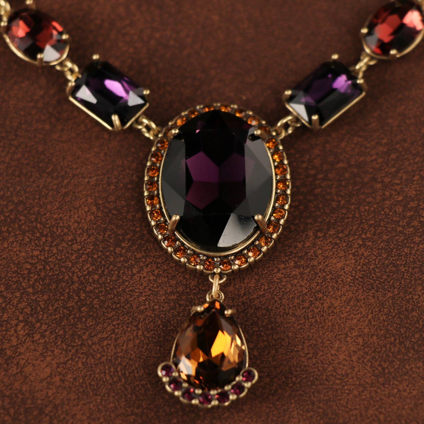 Vintage Bohemian Purple Gem & Crystal Necklace
