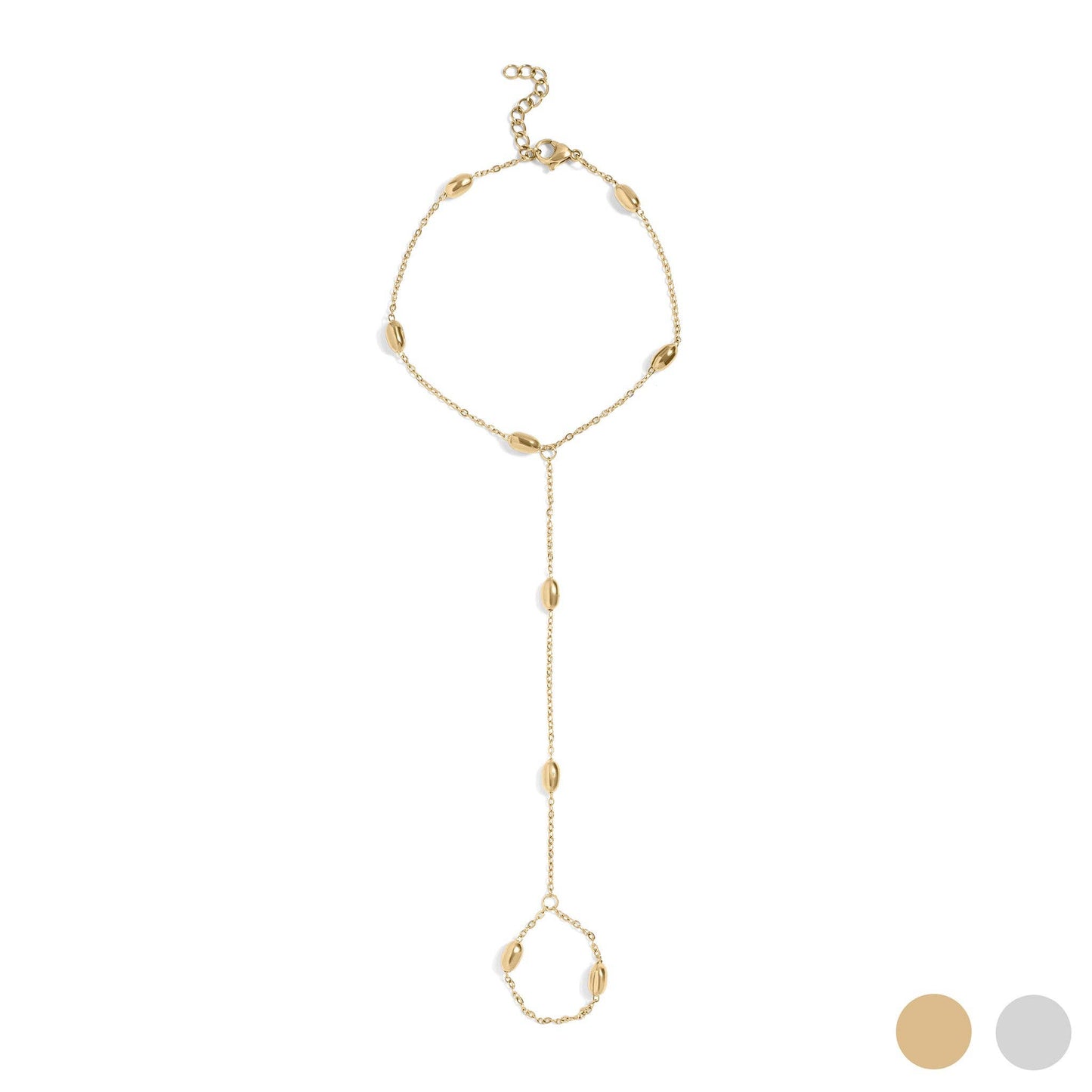 18K Gold PVD Stainless Steel Statement Bead Hand Chain: Gold