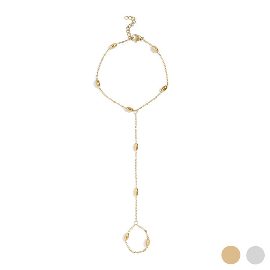 18K Gold PVD Stainless Steel Statement Bead Hand Chain: Gold