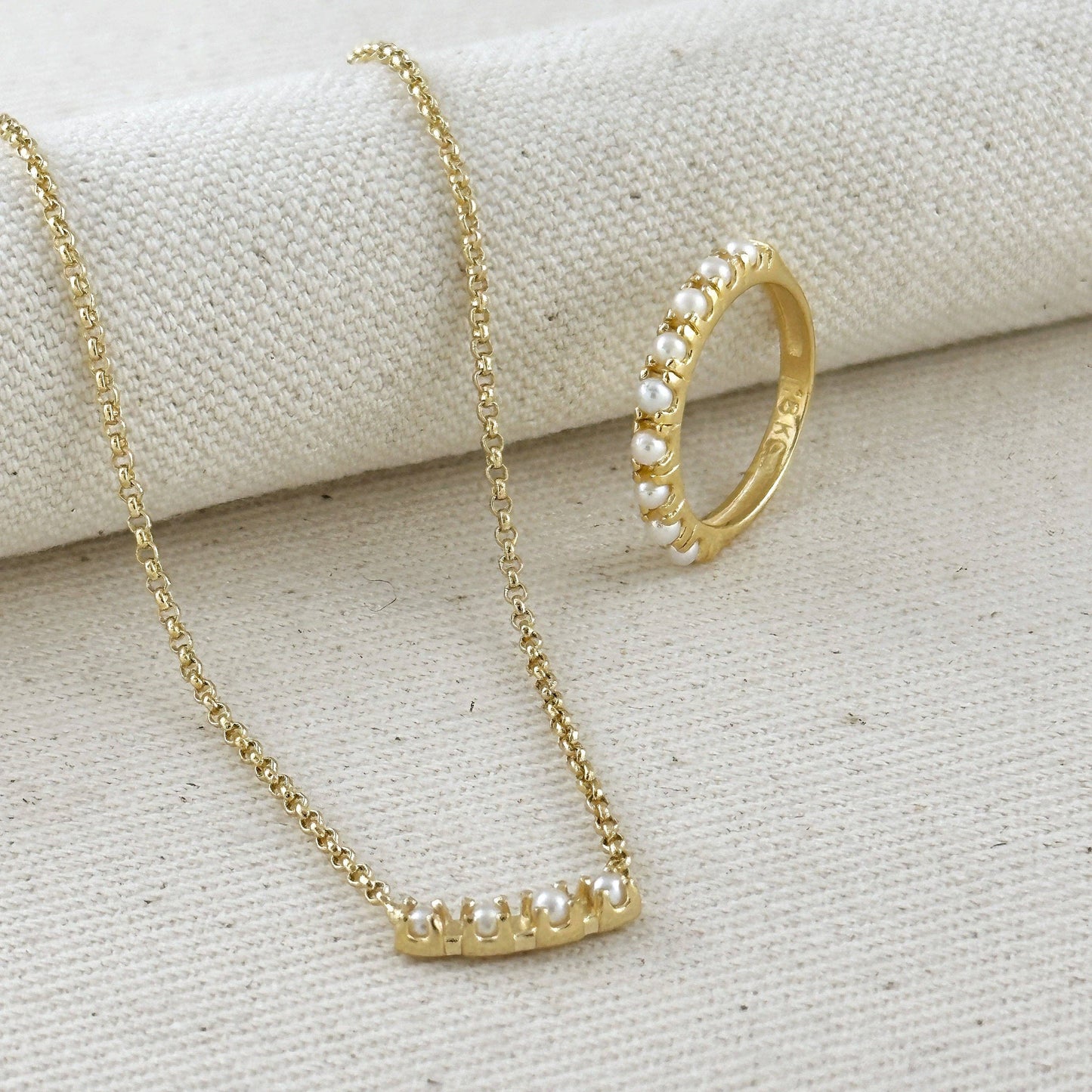 18k Gold Filled Fresh Water Pearl Band Ring