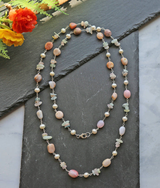 Pink Opal & Morganite Necklace