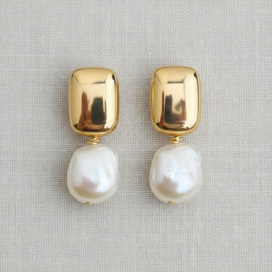 Geometric Baroque Freshwater Pearl Stud Earrings