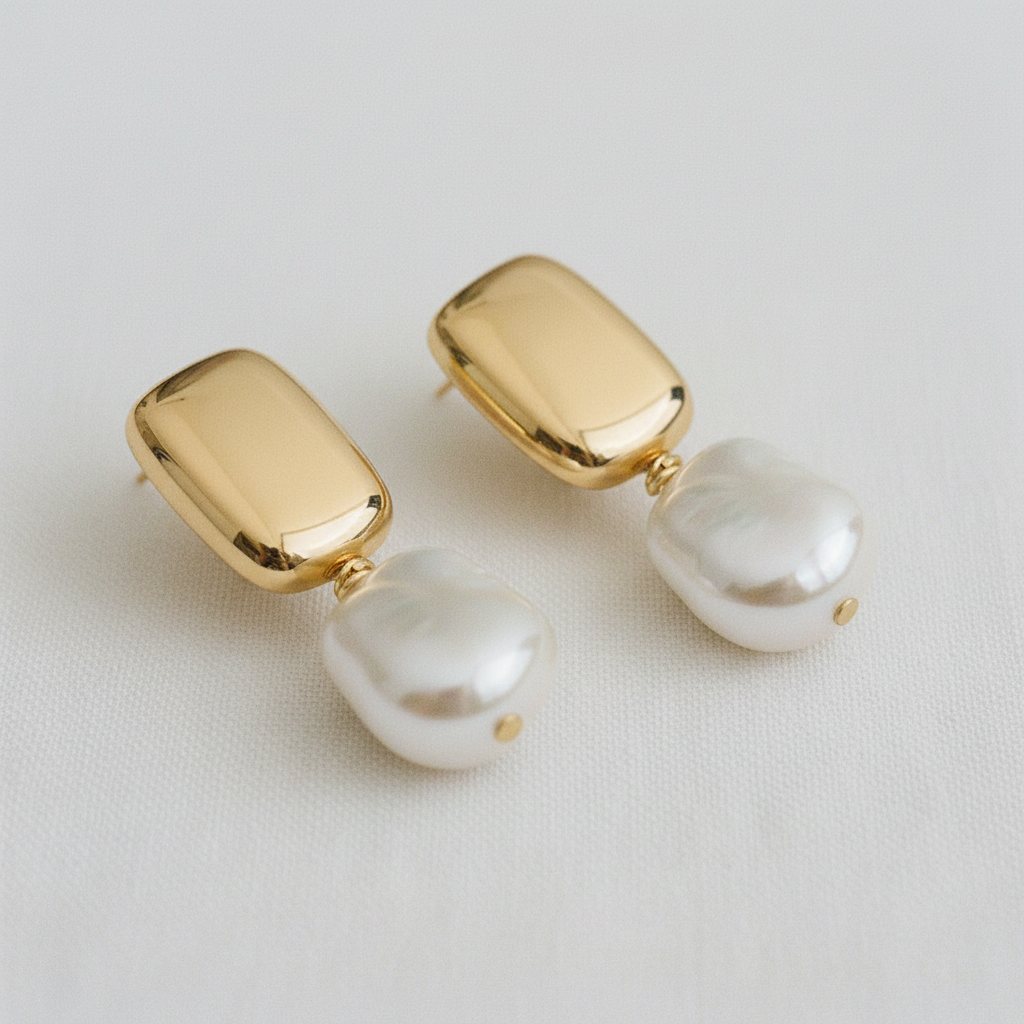 Geometric Baroque Freshwater Pearl Stud Earrings