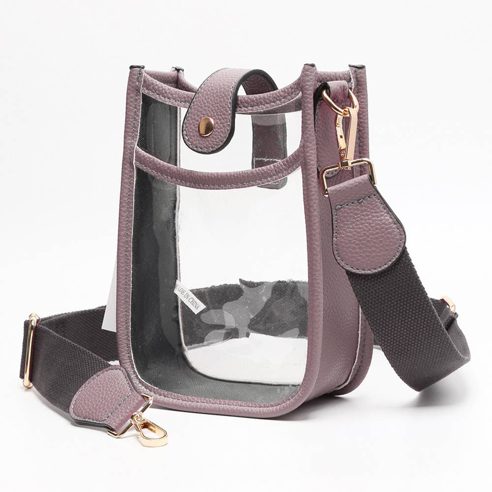 Solid Faux Leather Transparent Crossbody Bag: Clear,Orange