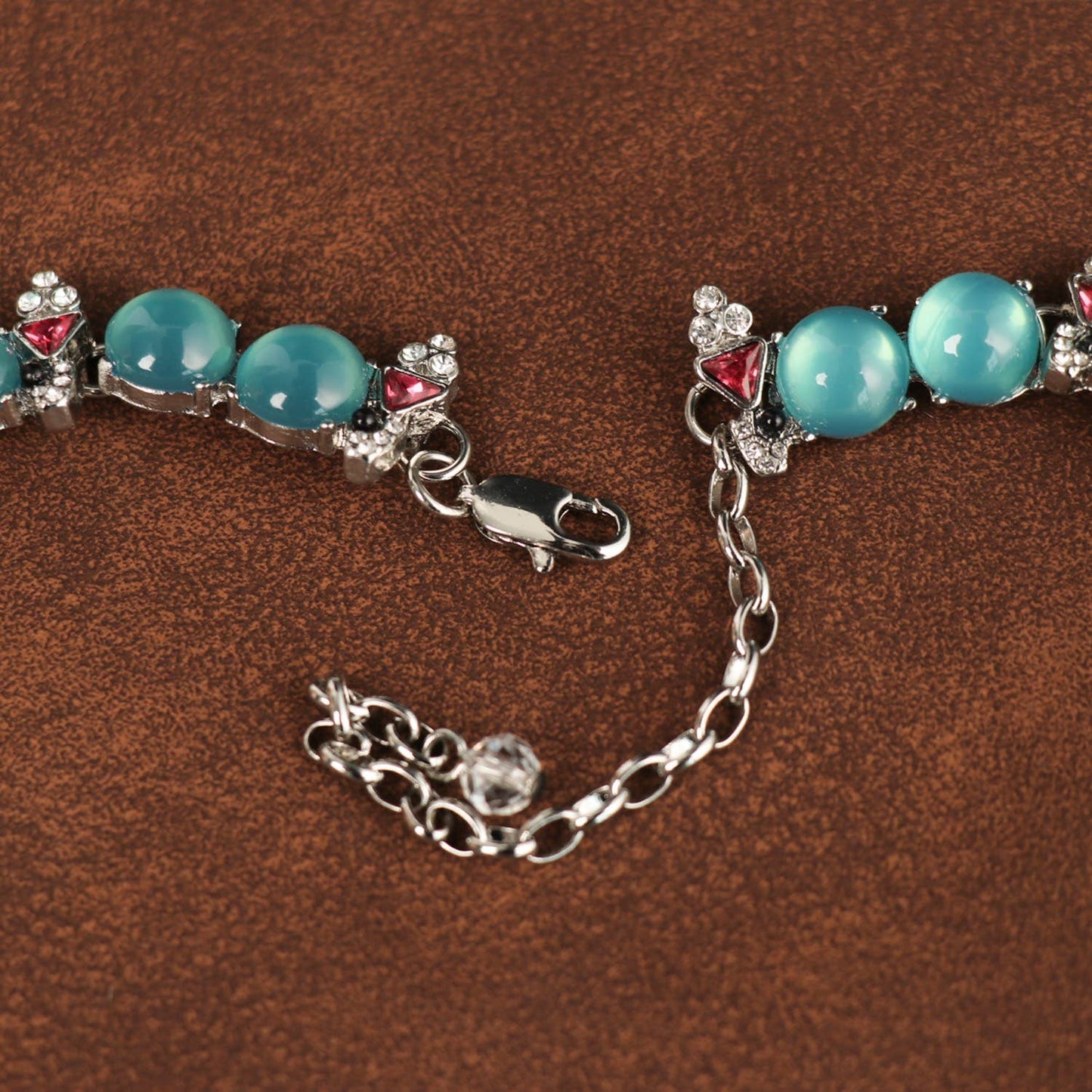Turquoise Beaded Necklace with Red Vintage Drop Pendant