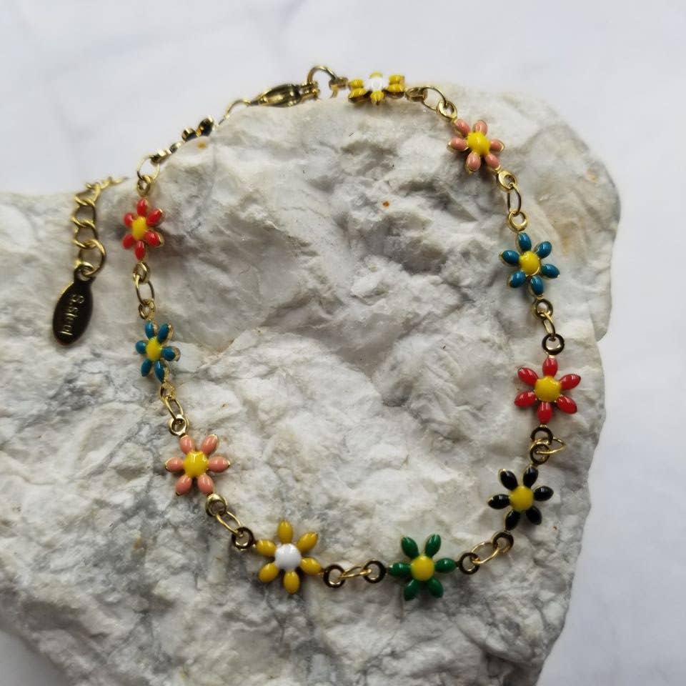 Enamel Flower Link Bracelet