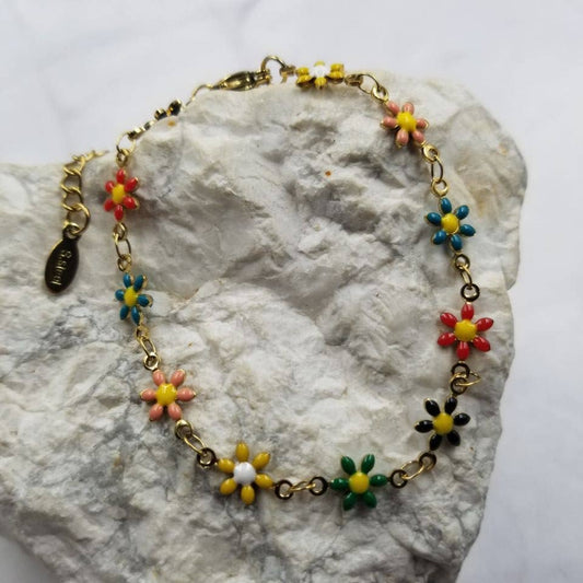 Enamel Flower Link Bracelet