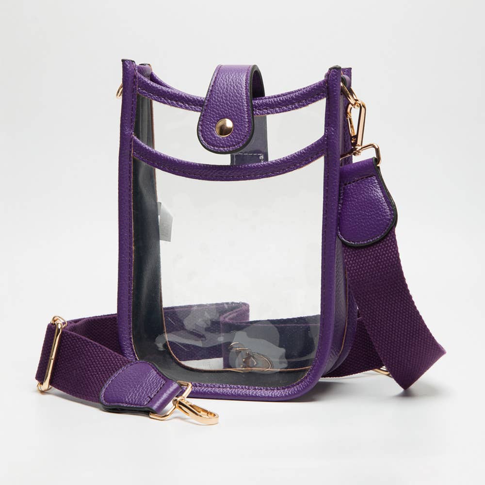 Solid Faux Leather Transparent Crossbody Bag: Clear,Orange