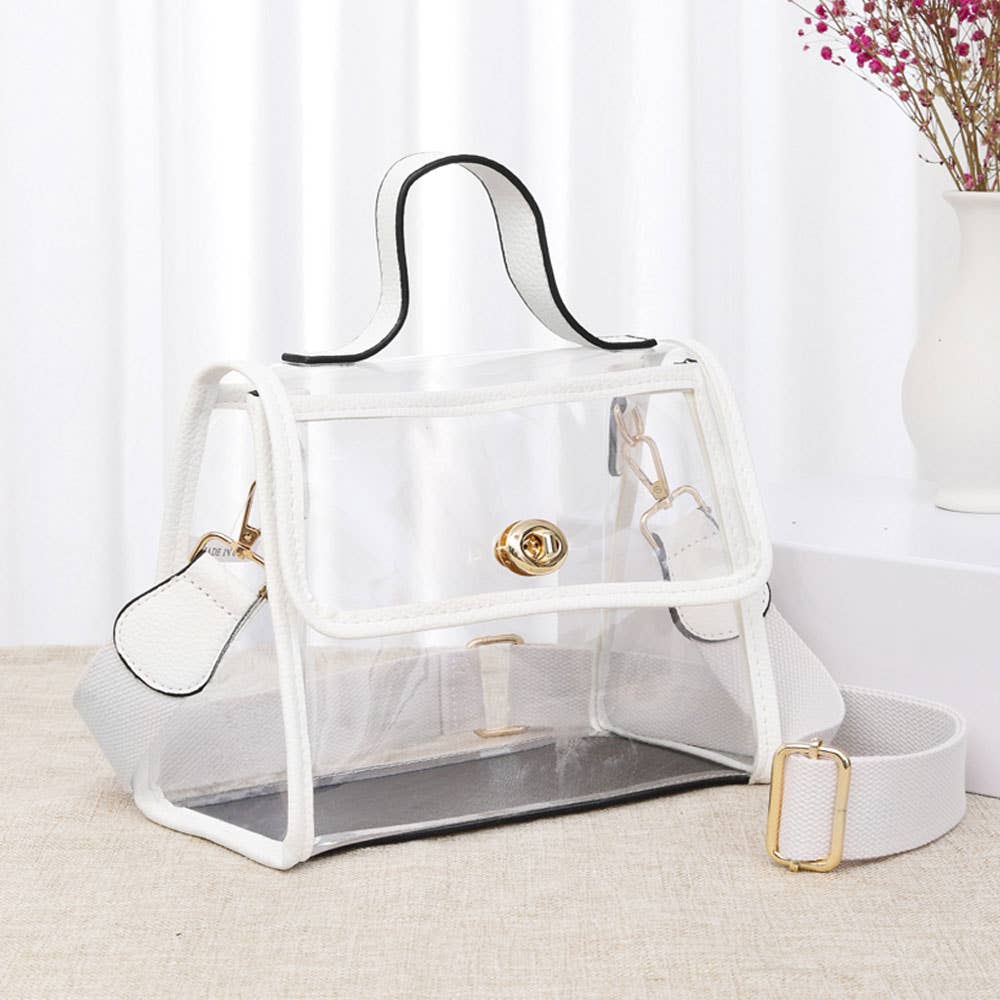 Transparent Top Handle Flap Crossbody Bag: Clear,Red