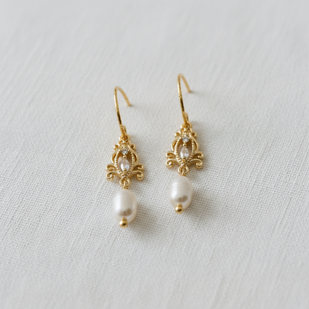 Vintage Inspired Filigree Zircon and Pearl Earrings