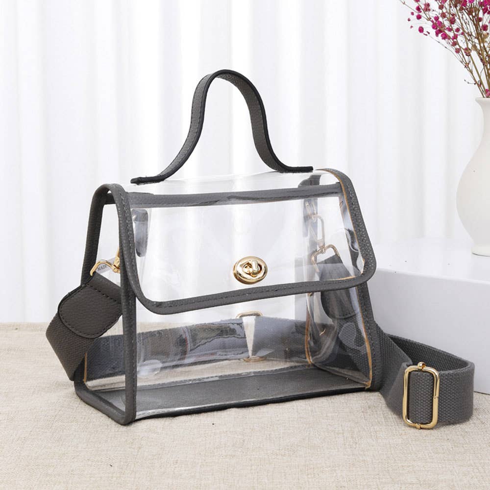 Transparent Top Handle Flap Crossbody Bag: Clear,Red