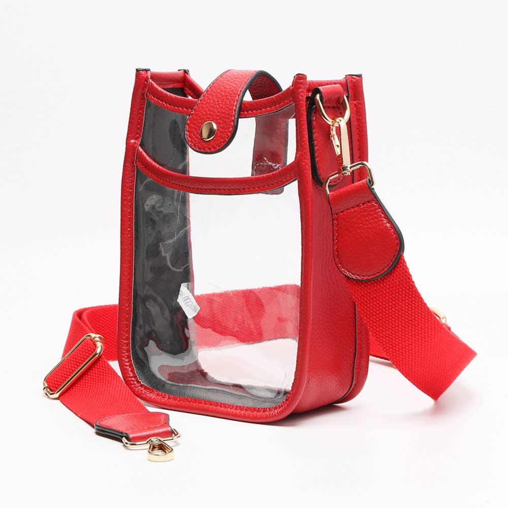 Solid Faux Leather Transparent Crossbody Bag: Clear,Orange