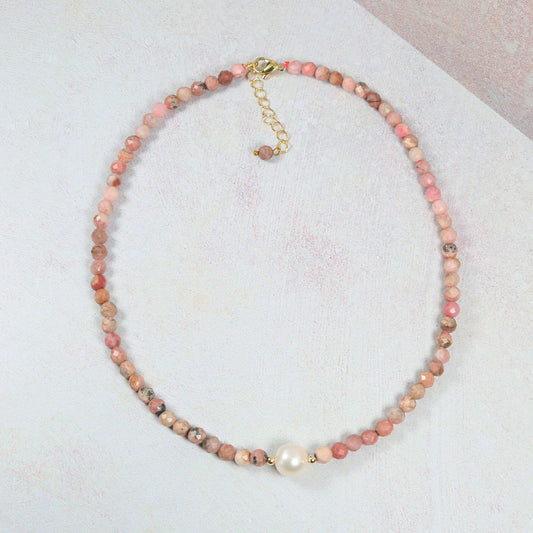 Pink Opal and Freshwater Pearl Short Necklace