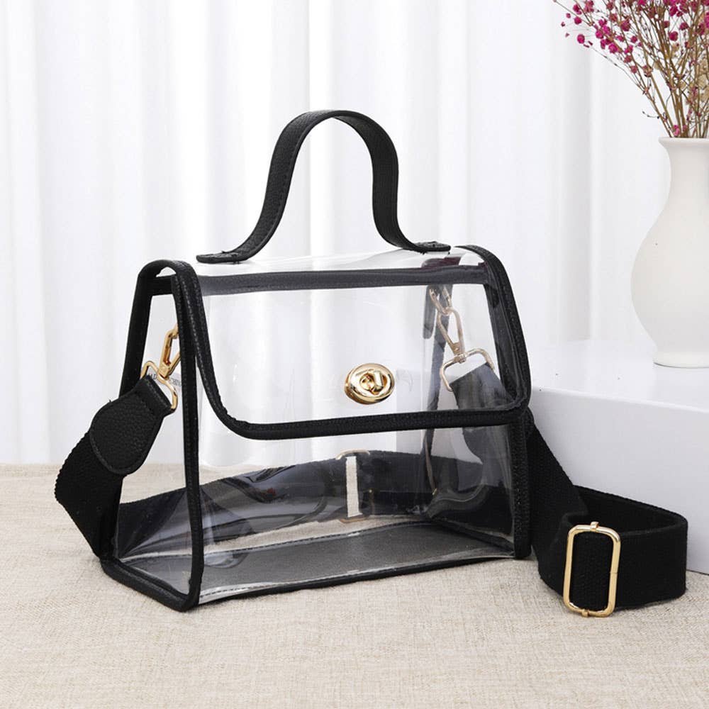 Transparent Top Handle Flap Crossbody Bag: Clear,Red
