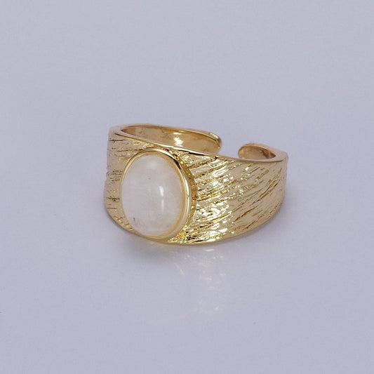 Moonstone Natural Gemstone Oval Line-Textured G: White Moonstone